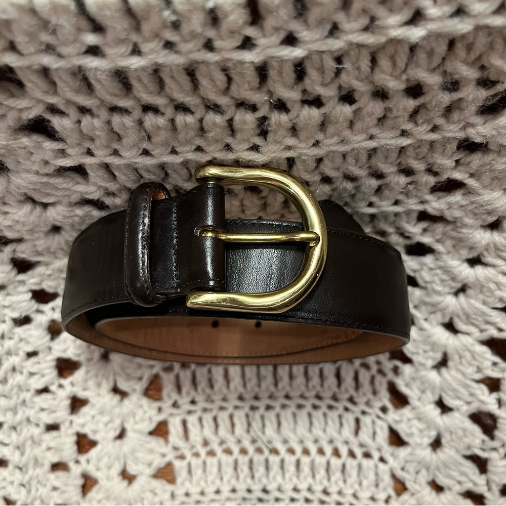 Lands' End Dark Brown Leather Belt w/Solid Brass Buckle - Unisex 26"-29" Vintage